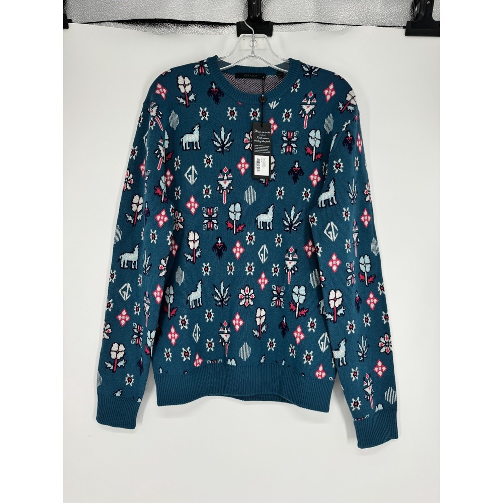 Greyson Wool Cashmere Blend Crewneck Sweater Graphic AOP All Over Print Medium